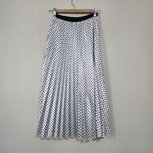 NWT JCL Women’s Black & White Polka Dot Pleated Midi Skirt Elastic Waist, S-M